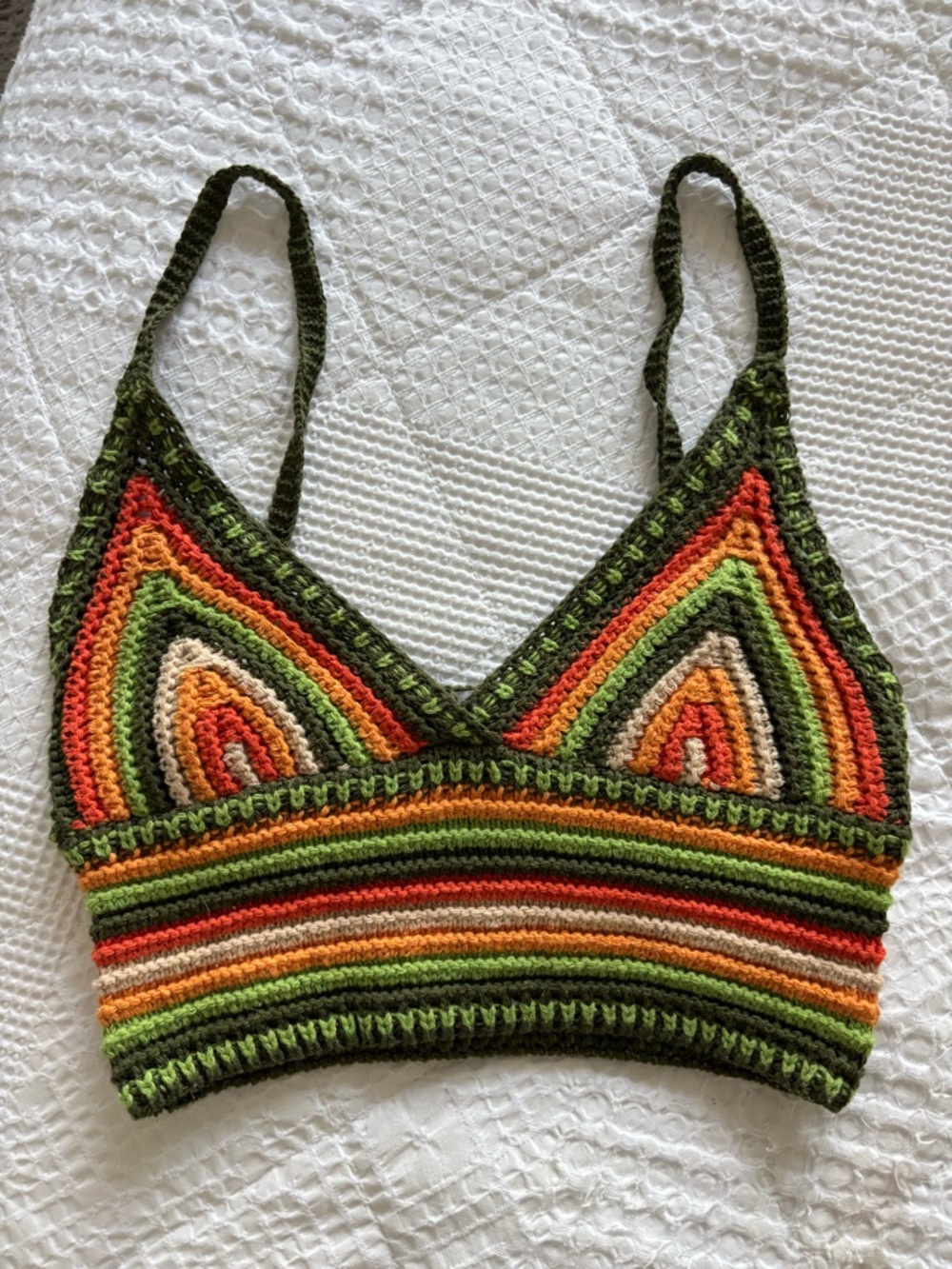 Crochet Stripe Bralette in Green & Earth Tones